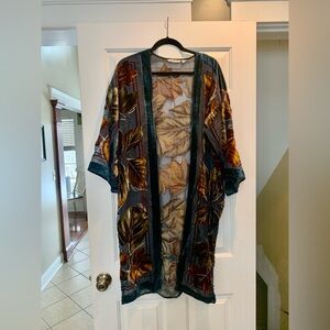 Soft Surroundings Kimono Duster S/M Velvet & Sheer Botanical Leaf Open Front